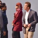 Arnold Schwarzenegger on a tour with Taj Calling